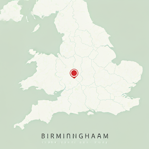 Map showing location of Birmingham UK