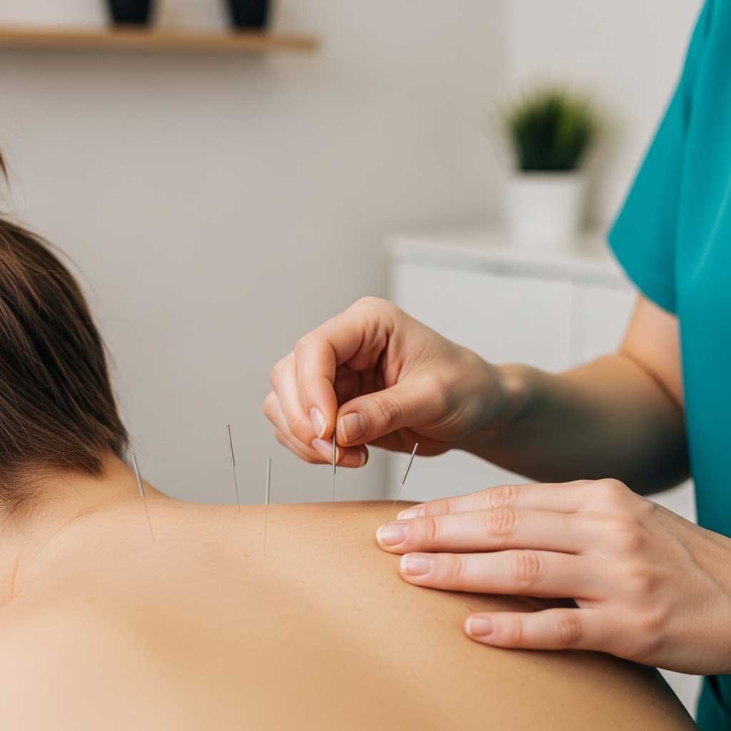 Acupuncture needles on skin