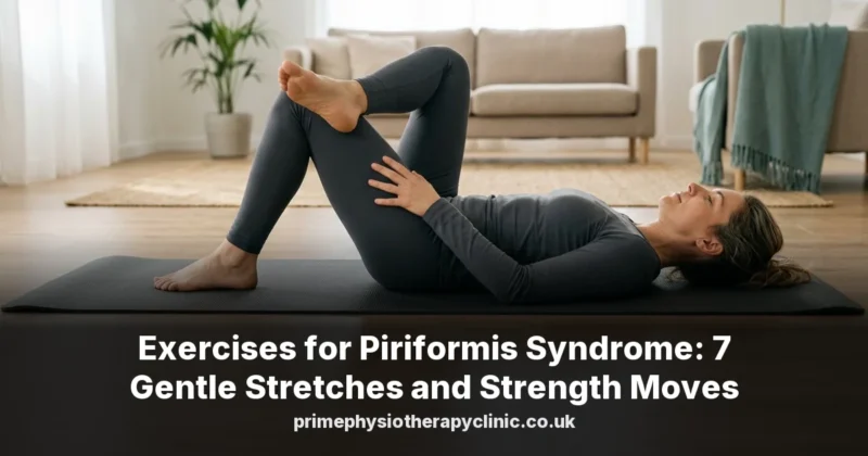 Adult lying on a mat with one ankle crossed over the opposite knee in a gentle figure-four stretch