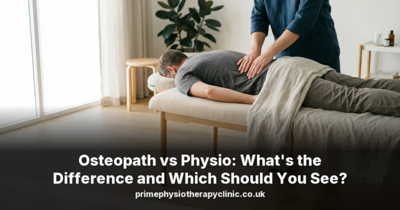 Practitioner's hands gently assessing the back of a person lying face down on a treatment couch
