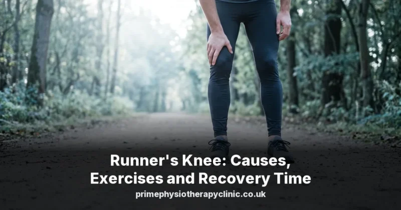 Runner in tights and trainers stopped on a park path, holding the front of one knee